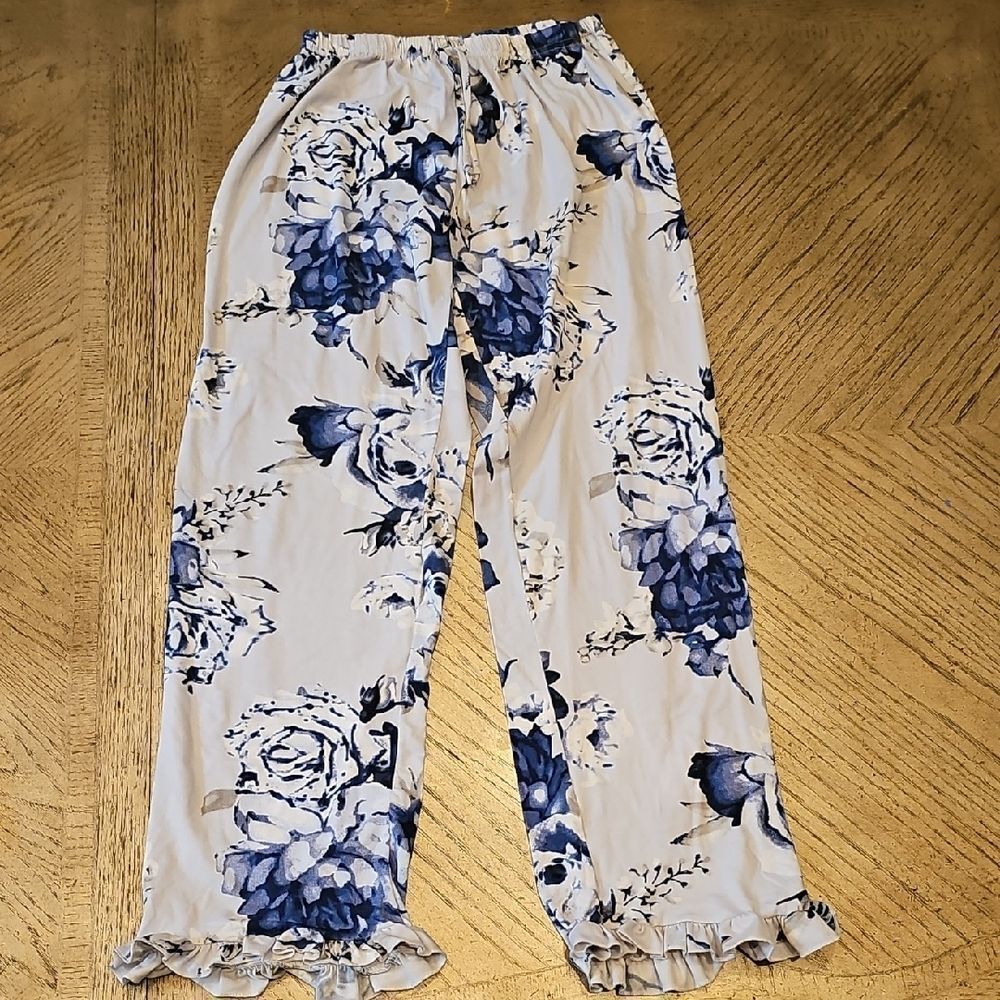 Floral Blue and White Pj Pants Size S